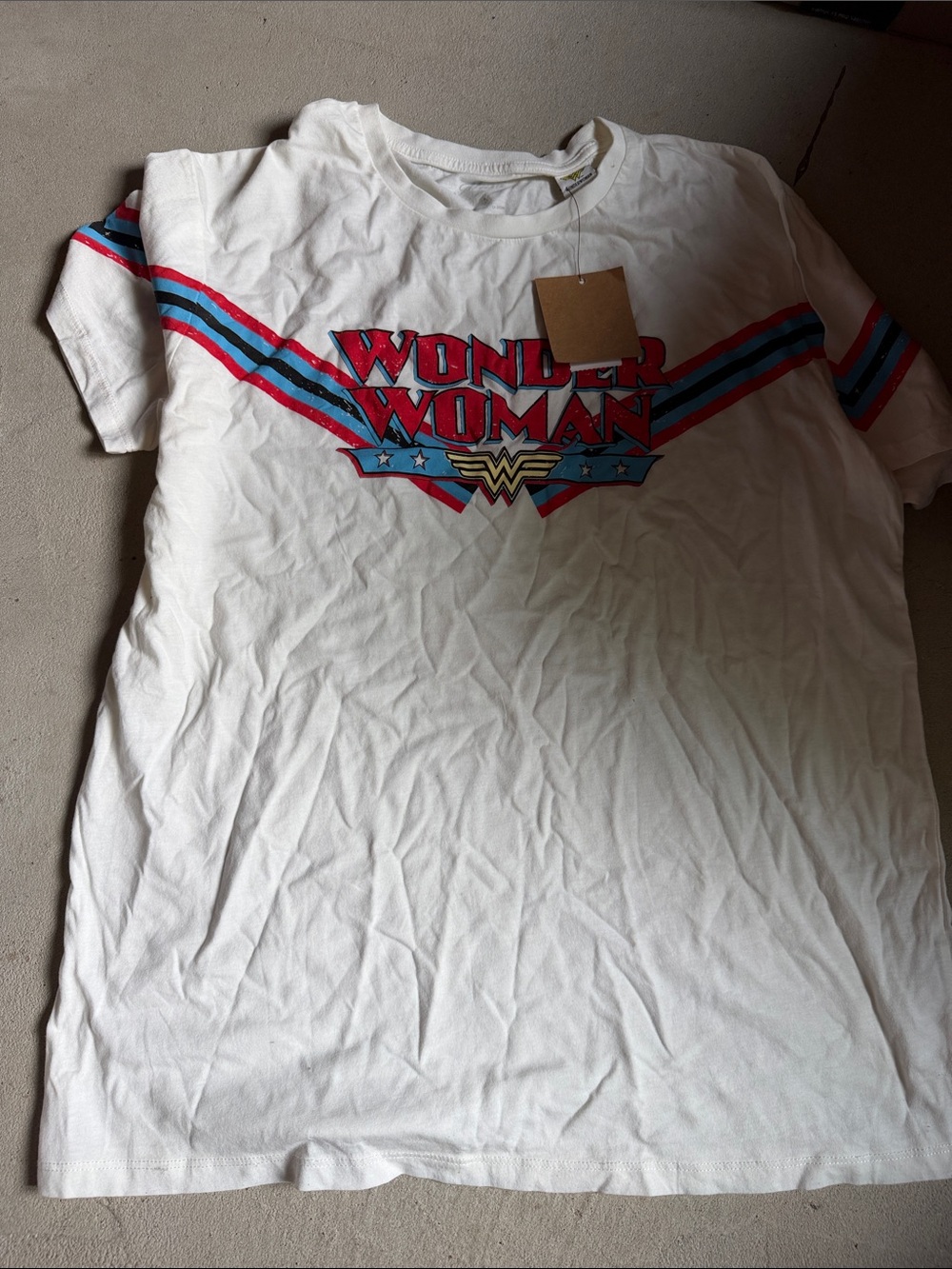 Mavi White Wonder Woman Graphic Tee with Red & Blue Accents